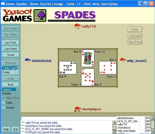 yahoo spades game rooms