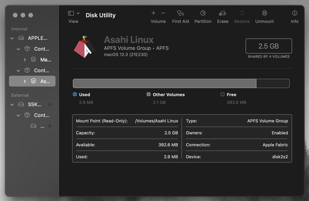 Asahi Linux Disk Utility