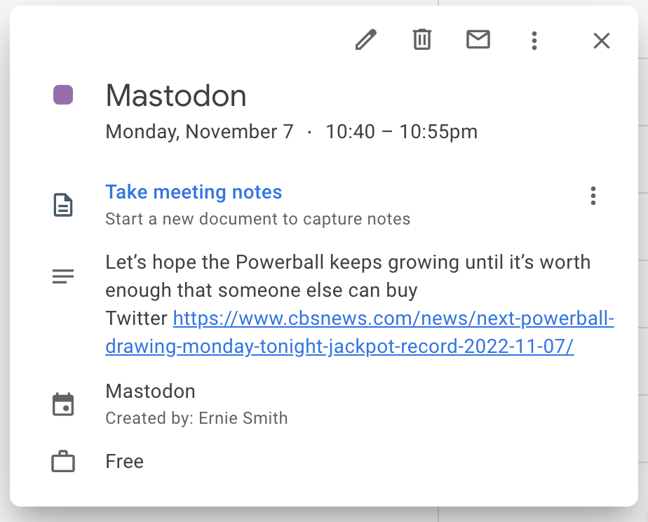 Mastodon Google Calendar Integration