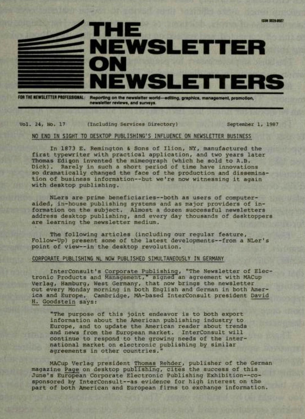 Newsletter On Newsletters 1987